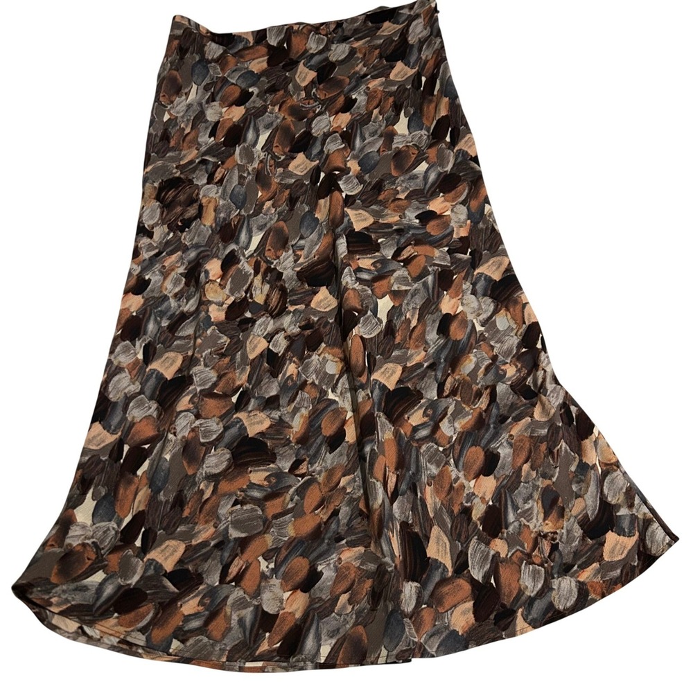 Nine‎ West Abstract Brushstroke Midi Skirt Size M Brown Tan Gray Y2K Revival
